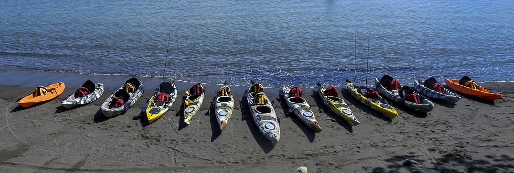 The Fleet of New Kayaks complete of all the components is ready for a Big Group of Trekekrs at Corcovado Ring Adventure Kayak Trek in the Osa Peninsula-1