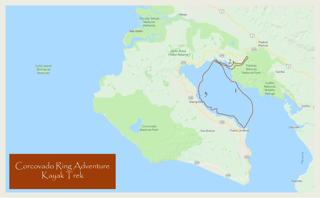 Corcovado Ring Adventure Map 3 Kayak Treks in the Golfo Dulce and Piedras Blancas National Park Mangroves