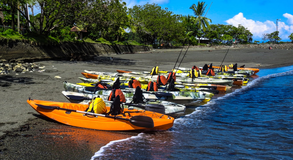 The Wild Trails Adventures Fleet of New Kayaks Ready for to take the waters of the Golfo Dulce and begin the whole Corcovado Ring Adventure Kayak Trek 