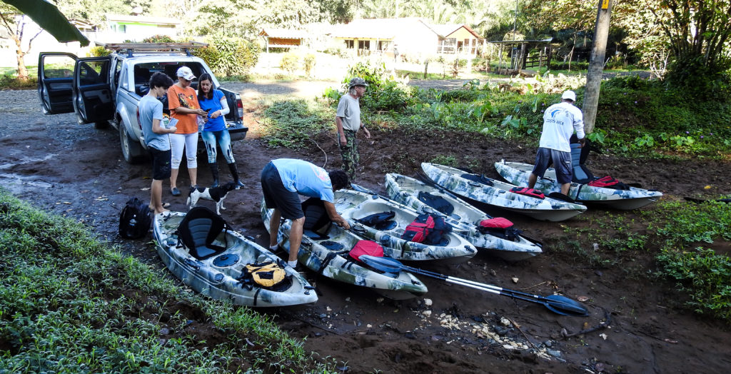 A Wild Trails Adventures Group of Kayakers is preparing for to descend the Ancient Water Trail, in the Wet Lands of the Sierpe Basin