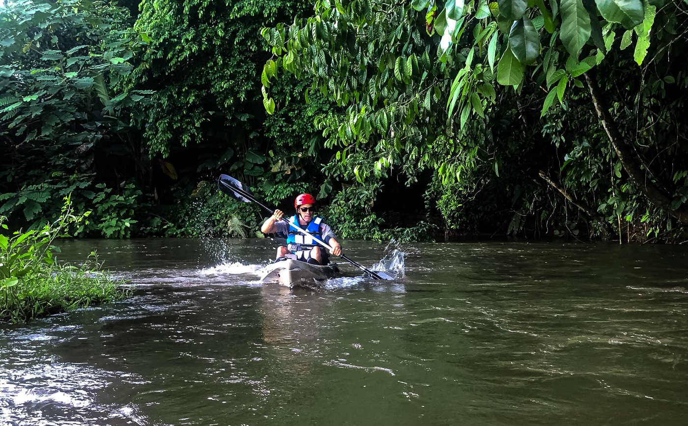 An Action River Kayak Trek from Corcovado border through Forest, Farms, Plantation and Mangrove Complex