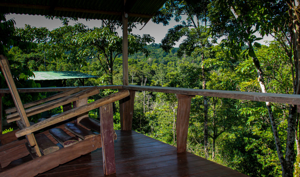 The Porch of one of the Simple, Clean, Rustic, Cozy Wooden cabins part of the Forest Lodge on the Corcovado Mountain Ridge, location of the Wildlife Forest Trek of Wild Trails Adventures, based in Puerto Jimenez
